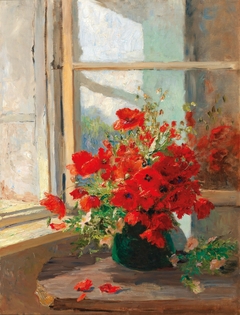 A bouquet of poppies by the window by Olga Wisinger-Florian