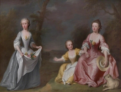 A Conversation Piece of Sarah Selman (b. 1733) and Helena Selman (b. 1735) with one of their Dighton Cousins by attributed to Arthur Pond