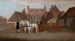 A Groom, two Greys and a Curricle in a Courtyard by Francis Sartorius