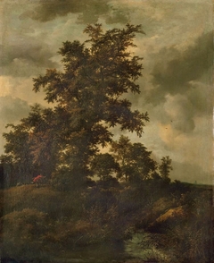 A hunter in a wooded landscape