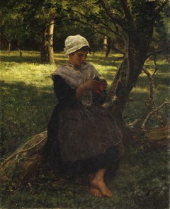 A Peasant Girl Knitting by Jules Breton