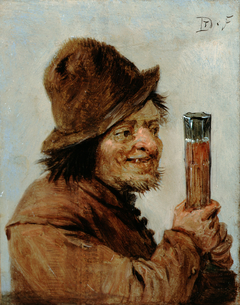 A Peasant holding a Gla by David Teniers the Younger