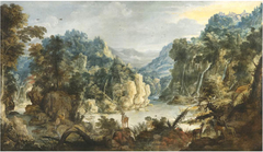 A valley in a mountainous landscape by Joos de Momper the Younger