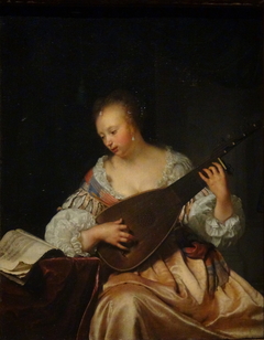 A Woman Playing a Lute by Frans van Mieris the Elder