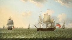 An East Indiaman in stays, with a fleet chase beyond by Francis Swaine