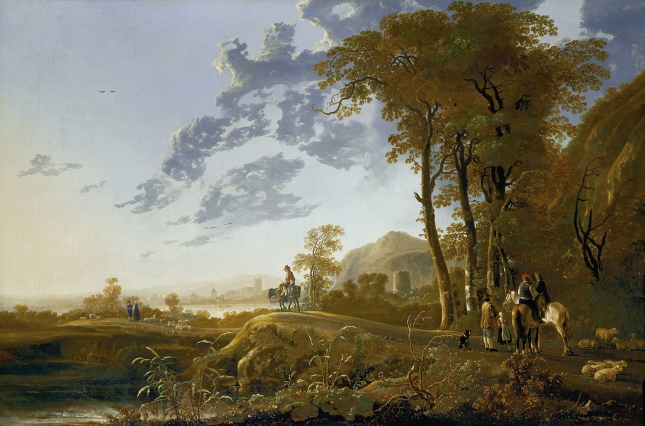 An Evening Landscape with Figures and Sheep