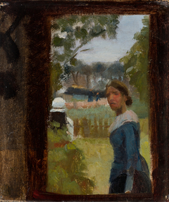 Anna Ancher in the front garden at Markvej. Study.