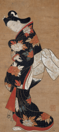 Beauty in a Black Kimono by Torii Kiyonobu
