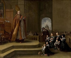 Bishop Rovenius blessing a Family (of Jacob van Wassenaer?) by Bartholomeus Breenbergh