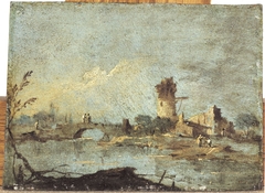 Caprice rustique, avec pont et tour en ruine by Francesco Guardi
