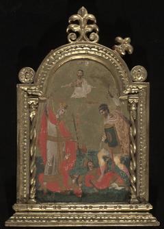 Christ appearing to Saints Mercurius and Catherine of Alexandria Who Trample Enemie by anonymous painter