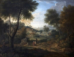 Classical Landscape with Figures on a Path by a Tomb by Anonymous