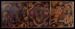 Coffered ceiling panel with a knight of the House of Anjou struck down by a knight with the coat of arms of Catalonia-Aragon and those of Swabia of Frederic of Sicily