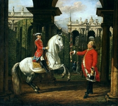 Colonel Piotr Königsfels teaching Prince Józef Poniatowski how to ride by Bernardo Bellotto