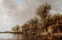 Cottages and Fishermen by a River