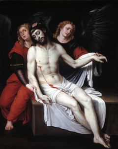 Cristo muerto sostenido por dos ángeles