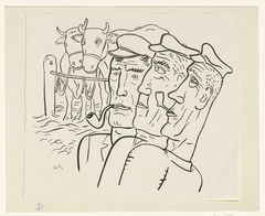Drie boeren, met op de achtergrond twee koeien by Leo Gestel