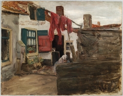 Dutch Village Scene with Hanging Laundry