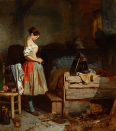 Farm Girl at Her Toilet, Lacing Her Corset by Eugène Le Poittevin