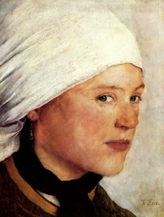 Farm Girl with white headscarf by Wilhelm Leibl