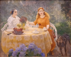 Femmes et chien au jardin by Alfred Philippe Roll