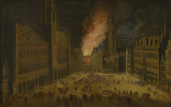 Fire of the house the Wolvin in Brussels in 1690 by Theodoor van Heil