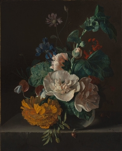 Floral Still Life with Hollyhock and Marigold