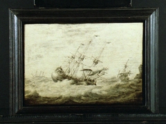 Fluitschip in woelig water by Adriaen van Salm
