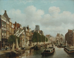 Gezicht op de Delftsevaart, in de verte de toren van de Laurenskerk by Franciscus Lodewijk van Gulik