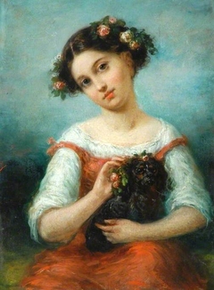 Girl Crowned with Roses, Holding a Dog by Pierre-Joseph Dedreux-Dorcy