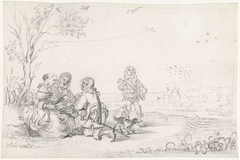 Groep zittend in een landschap by Gesina ter Borch