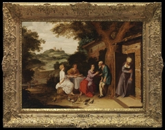 Het bezoek van drie engelen aan Abraham by Lambert Jacobsz