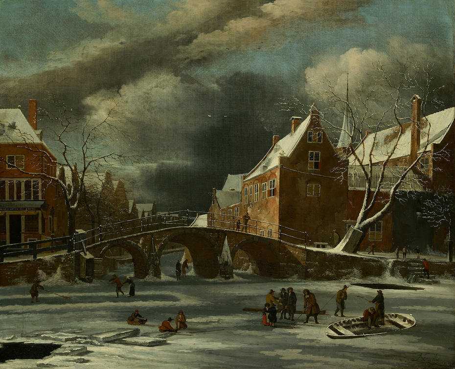 Het Spui en de Nieuwezijds Voorburgwal in de winter