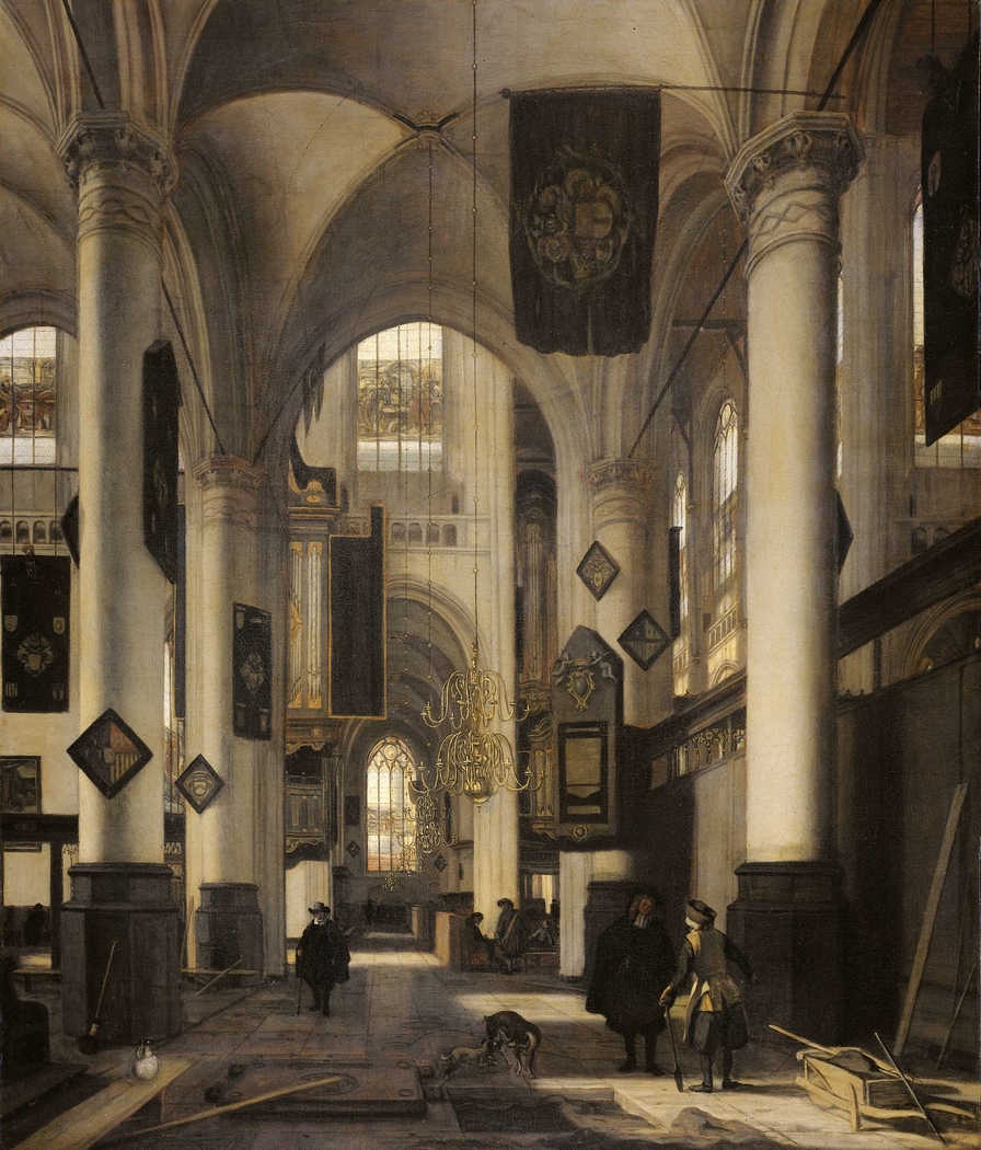 Interior of a Protestant Gothic Church with Motifs from the Oude and Nieuwe Kerk in Amsterdam