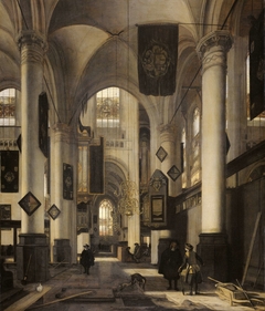 Interior of a Protestant Gothic Church with Motifs from the Oude and Nieuwe Kerk in Amsterdam by Emanuel de Witte