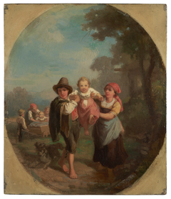 Italian children at play with dog by Johann Baptist Kirner