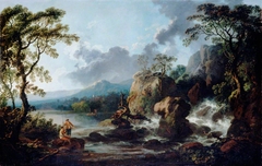 Landscape, Fishermen by a Waterfall by Philip James de Loutherbourg