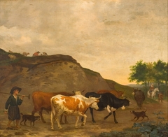 Landscape with Cattle on a Sandy Road by Hendrick ten Oever
