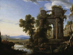 Landscape with classical ruins by Pierre Patel