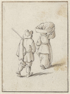 Lopende man en vrouw by Herman Saftleven