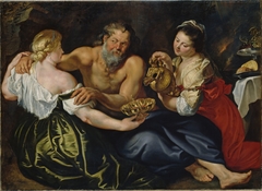 Lot and his daughters in a rock grotto