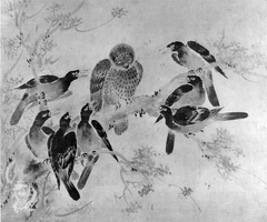 Mynah Birds Attacking an Owl by Sesson Shukei