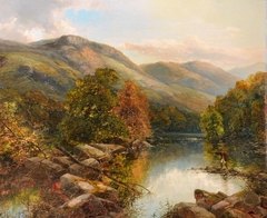On the Conway, North Wales, with a Man Fishing by James Burrell Smith