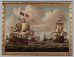 Ontmoeting tussen de Nederlandse en Engelse vloot met de Prince en de Gouden Leeuw