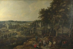 Peasants merry-making before a Country House