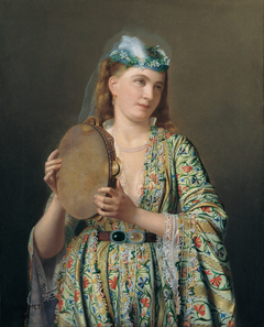 Portrait of a Lady of the Court Playing the Tambourine by Pierre-Désiré Guillemet