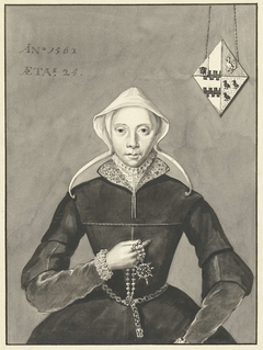 Portret van een vrouw met het wapen Van Slingelandt-Brouwer by Aert Schouman