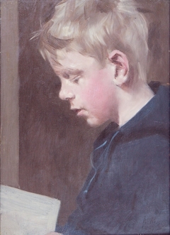 Profile Portrait of Young Boy Holding a Book by Denman Ross