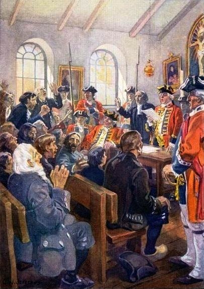 Reading the Order of expulsion to the Acadians in the parish Church at Grand-Pré, in 1755