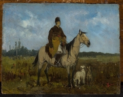Rider on horseback with greyhounds